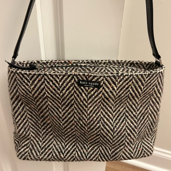 Kate Spade Vintage Tweed Chevron Print Handbag Purse Bag - Picture 1 of 8